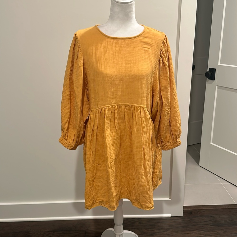 NWT Boutique Yellow Gauze Dress Sz M